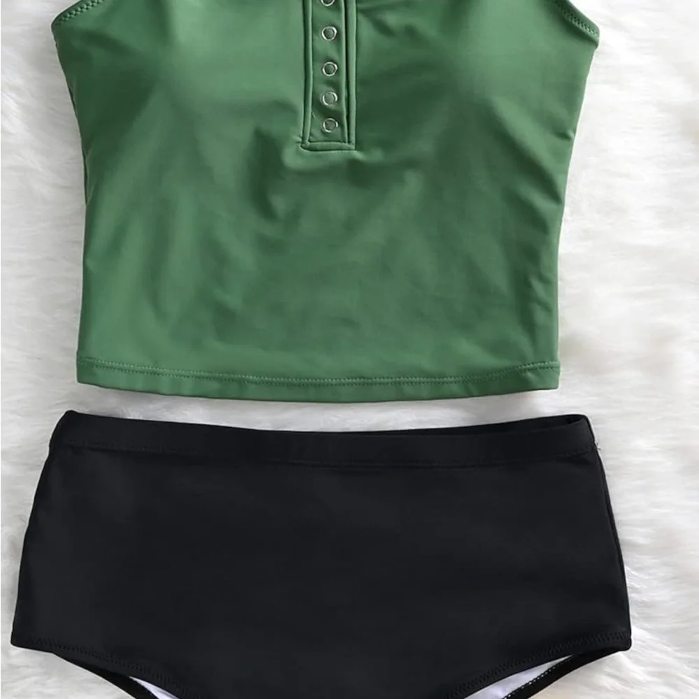 Green Tank Top and Black Bikini Bottom. NWOT never worn - Picture 3 of 4